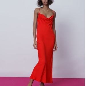 Zara satin red slip dress